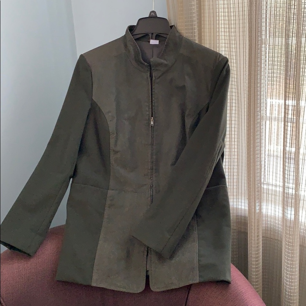 Avon.  Leather/knit combo long jacket.